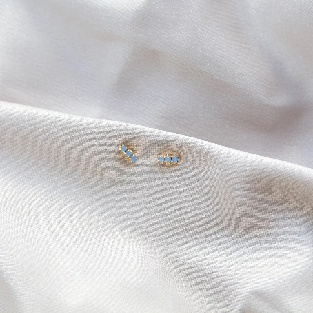 Blue Bar Stud Earrings: Everyday Earrings, Something Blue Wedding Gift, Minimalist Jewelry, Doubl... | Etsy (US)
