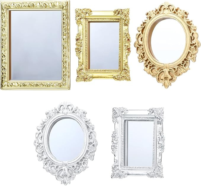 5 Pieces Miniature Dollhouse Mirror European Frame Mirror Dollhouse Victorian Baroque Wall Mirror... | Amazon (US)
