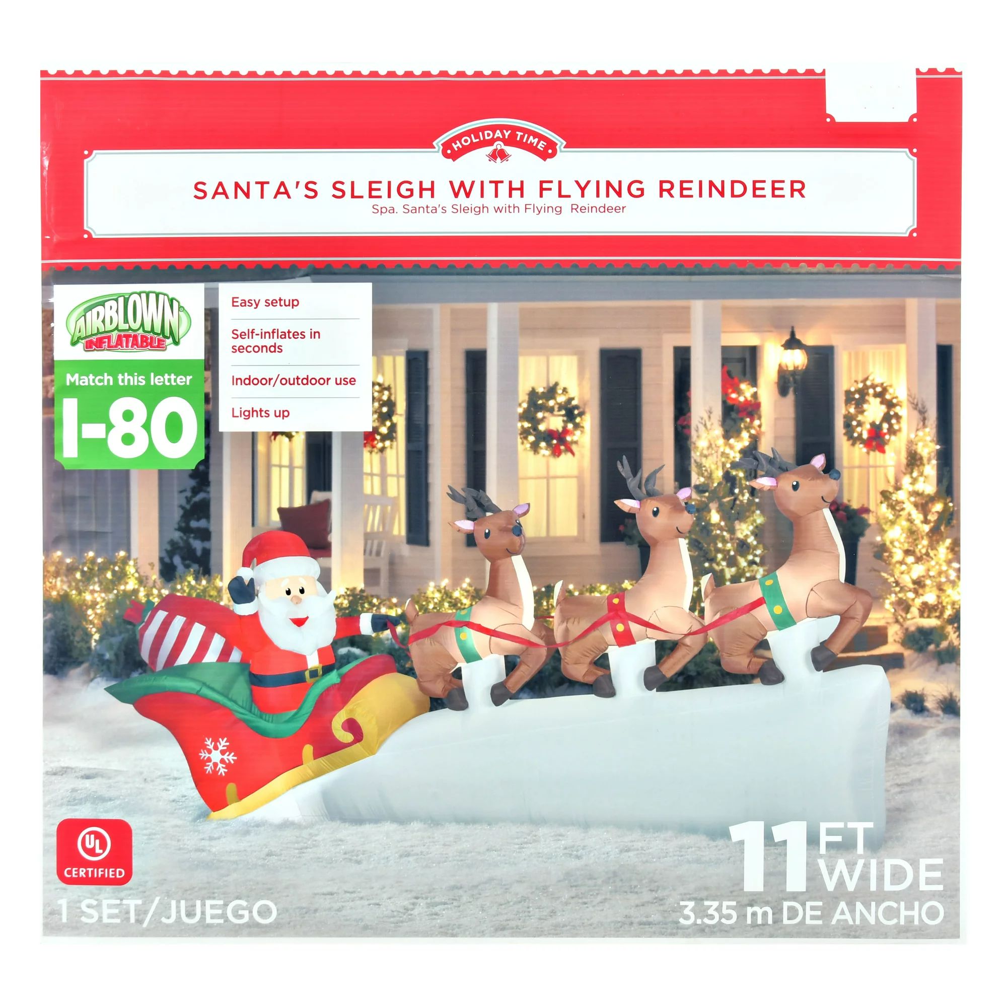 Holiday Time Santa Sleigh Inflatable, 11' | Walmart (US)