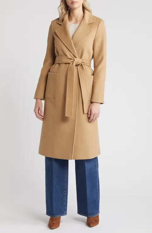 Sam Edelman Wool Blend Wrap Coat in Camel at Nordstrom, Size 0 | Nordstrom