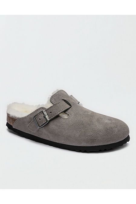 Birkenstock Womens Boston Fur Lined Clog Women's Gray 42 (US 11) | American Eagle Outfitters (US & CA)