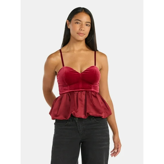 Madden NYC Women's Sleeveless Velour Bubble Hem Top, Sizes XXS-XXL | Walmart (US)
