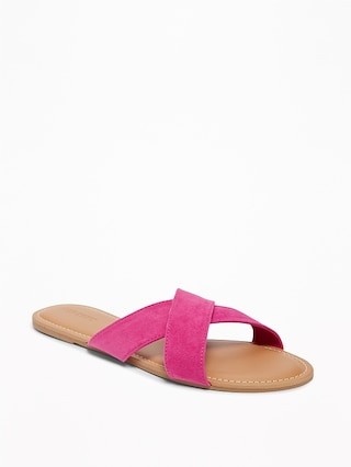 Old Navy Womens Sueded Cross-Strap Slide Sandals For Women Bright Pink Size 10 | Old Navy US
