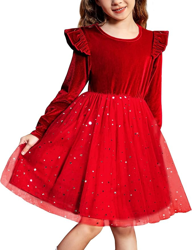 Arshiner Toddler Tutu Dresses Little Girls Velvet Tulle Fall Winter Long Sleeve Ruffle Holiday Pa... | Amazon (US)