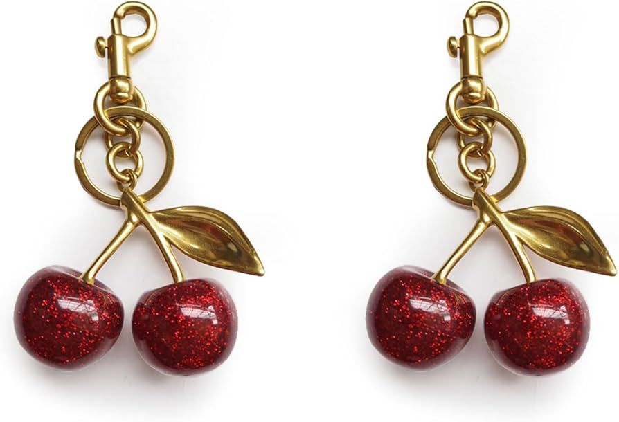 2-Pcs Red and Gold Cherry Cute Cherry Charm for Purses and Bags, Decoration for Handbags | Amazon (US)