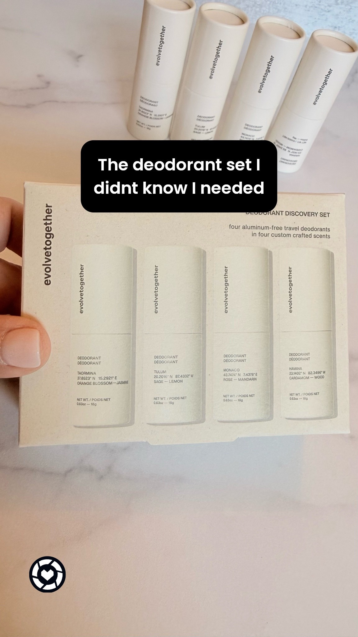 Clean beauty girls, this one is GOOD 🌿
l've been testing the @evolvetogether deodorant discovery set and I totally get the hype now

Aluminum-free, baking soda-free, plant-powered, actually works, and the scents feel elevated instead of overly sweet or artificial

The mini set is perfect for travel or figuring out your favorite scent before committing to a full size

Taormina is my current favorite...clean white floral with jasmine, orange blossom, and soft musk 

Also love that it:
• goes on clear
• neutralizes odor instead of masking it
• is vegan + cruelty free
• uses less plastic packaging 

And the fact that it's won multiple Allure Best of Beauty awards definitely got my attention 👀 

Linked 👇🏼 for anyone looking to make the switch to a more elevated clean deodorant routine 🤍 

@evolvetogether #ad #sponsored #LTKselfcare
#LTKmorningroutine
#LTKBeauty