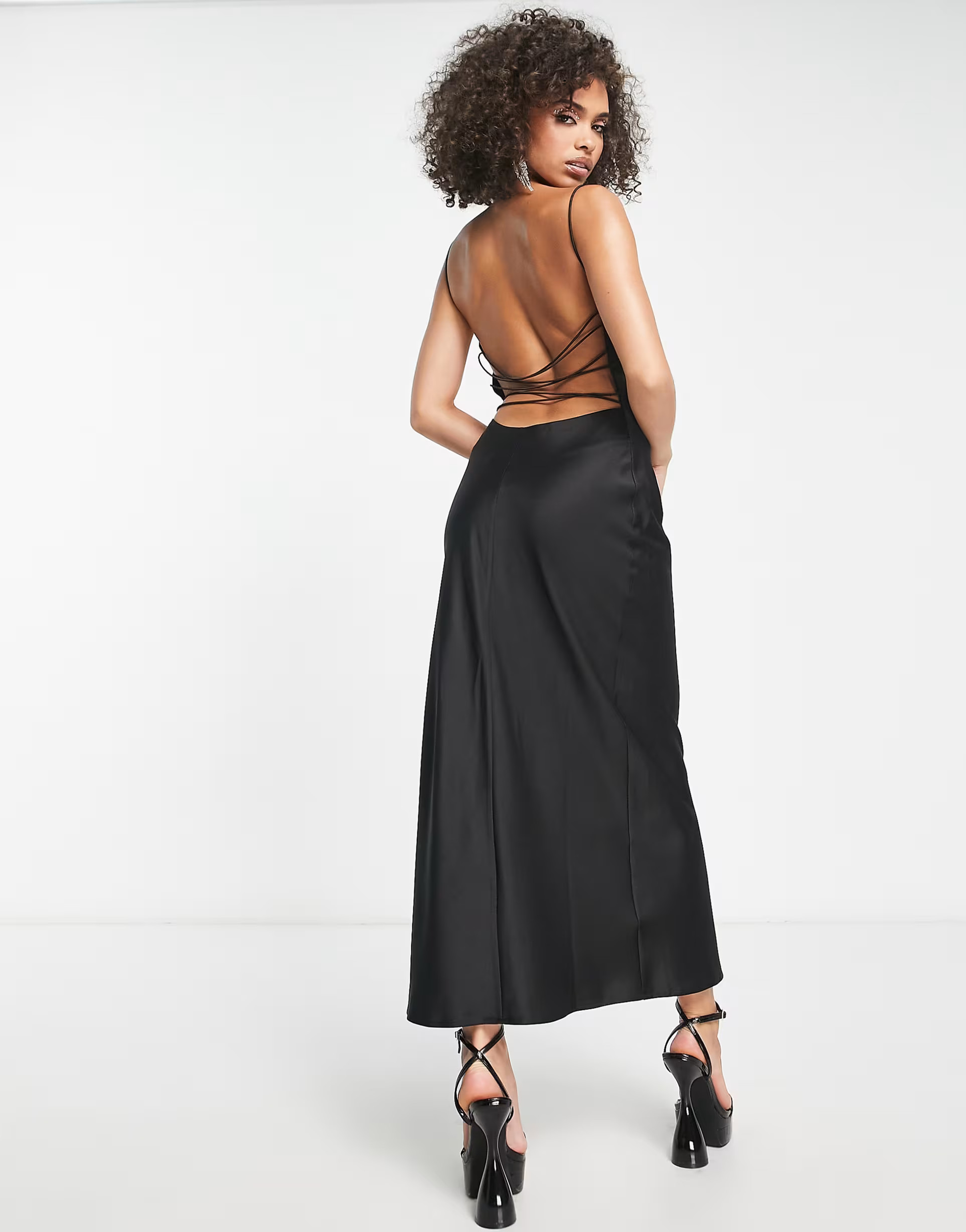 ASYOU cowl neck midi satin slip dress in black | ASOS (Global)