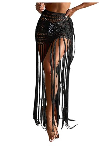 Milumia Women's Crochet Swimwear Cover Up Skirt High Waisted Fringe Hem Beach Skirts | Amazon (US)