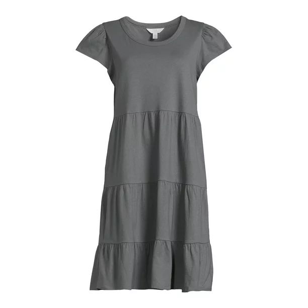 Time and Tru Women's Short Sleeve Tiered Knit Dress - Walmart.com | Walmart (US)