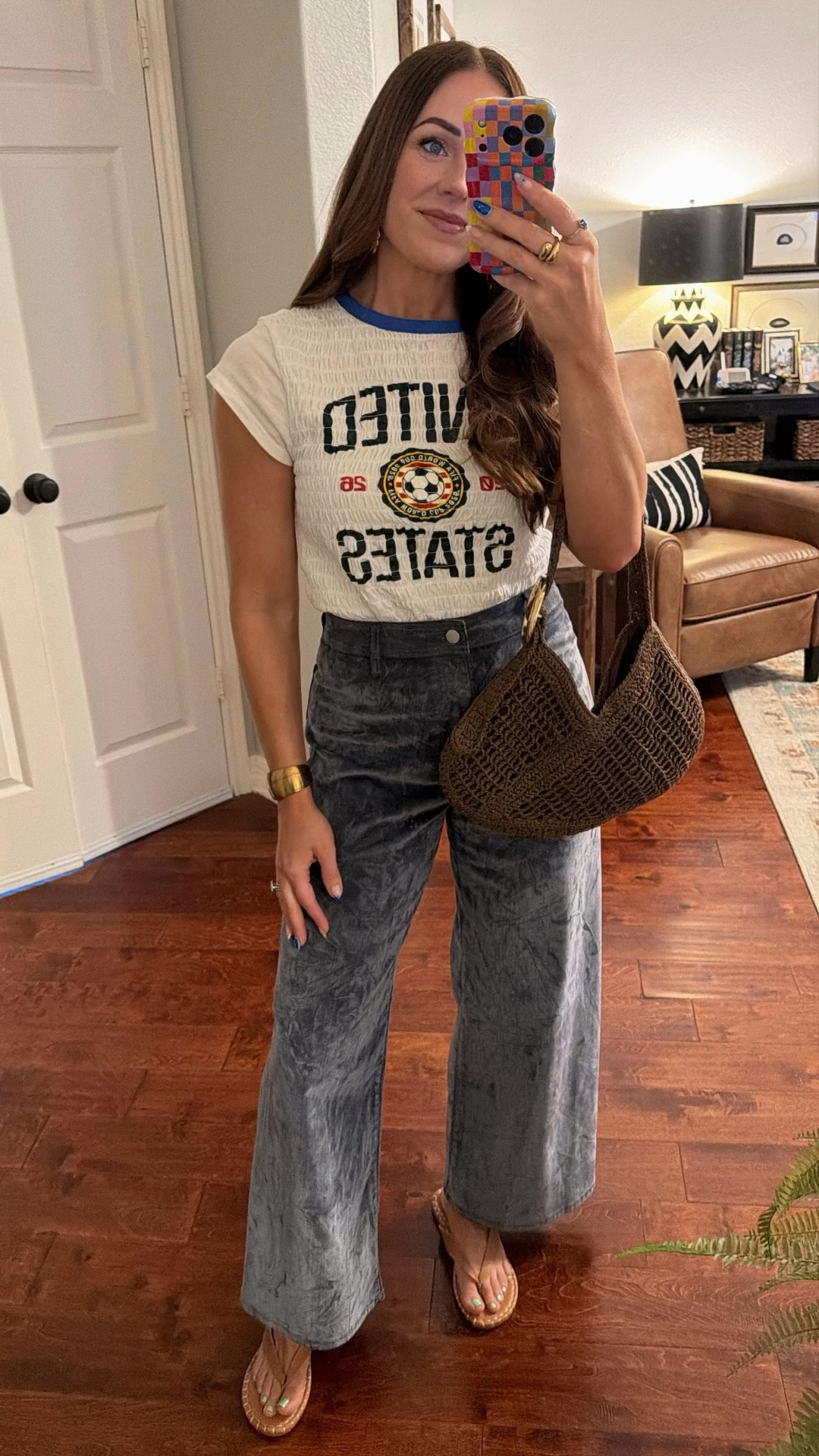Summer outfits date night outfit inspo fifa World Cup soccer USA old navy sandals and top target wide leg pants H&M bag

#LTKootd #LTKOver40 #LTKTravel