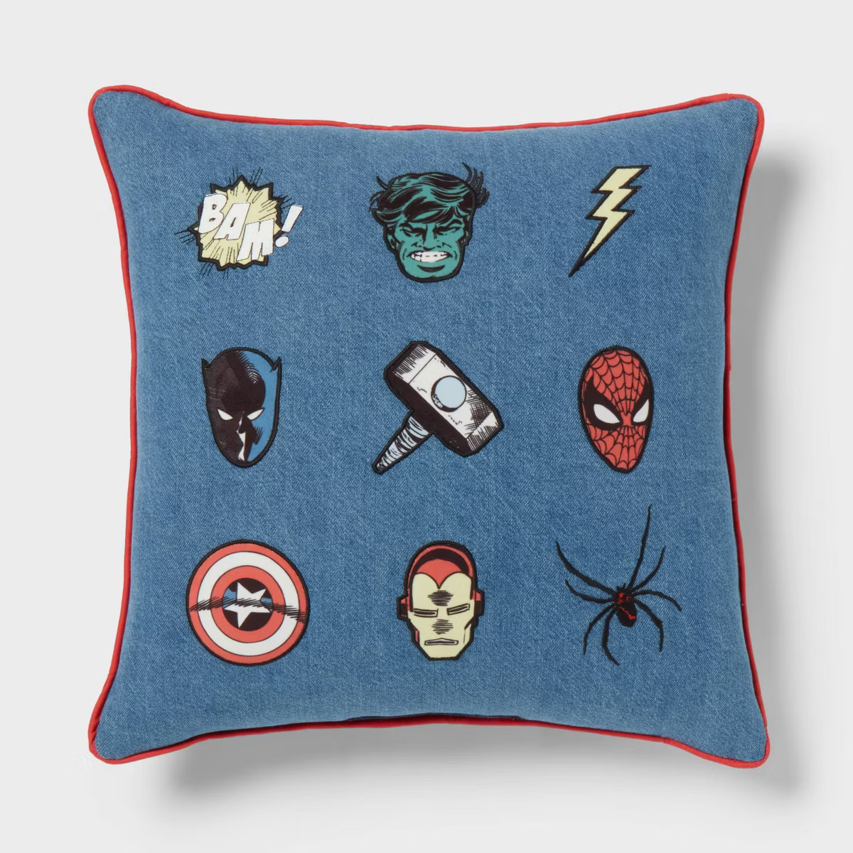 Marvel Icons Denim Kids' Decorative Throw Pillow - The Marvel Collection by Pillowfort™ | Target