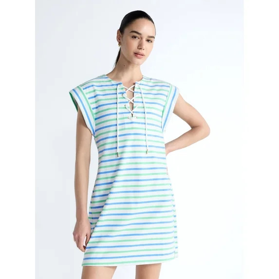 Free Assembly Women's Lace Up Cotton Mini Dress, Sizes XS-XXL | Walmart (US)