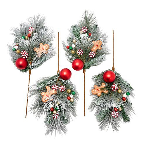 Winter Lane Gingerbread Tree Picks Set of 4 | HSN