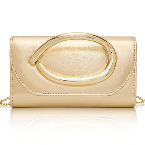Larcenciel Gold Leather Clutch Purse for Women w/ 3D Gold Acrylic Handle & Removable Chain, Vintage Envelope Evening Clutch Bag, Formal Lady Crossbody Handbag for Party, Wedding, Cocktail, Prom | Amazon (US)