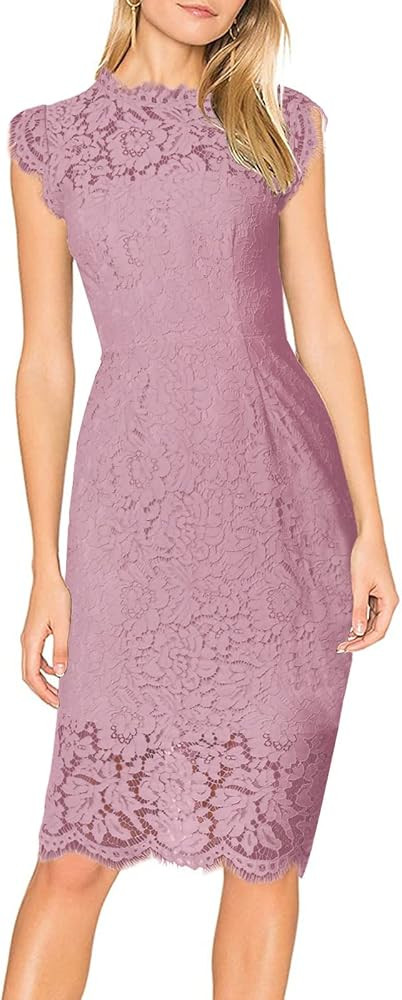 MEROKEETY Women's Sleeveless Lace Floral Elegant Cocktail Dress Crew Neck Knee Length for Party | Amazon (US)