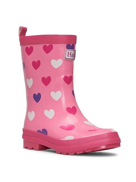 Little Girl's & Girl's Scattered Hearts Shiny Rain Boots | Saks Fifth Avenue