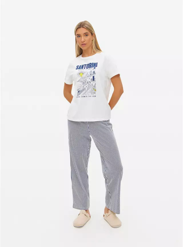 Santorini Blue Stripe Pyjama Set L | Tu Clothing