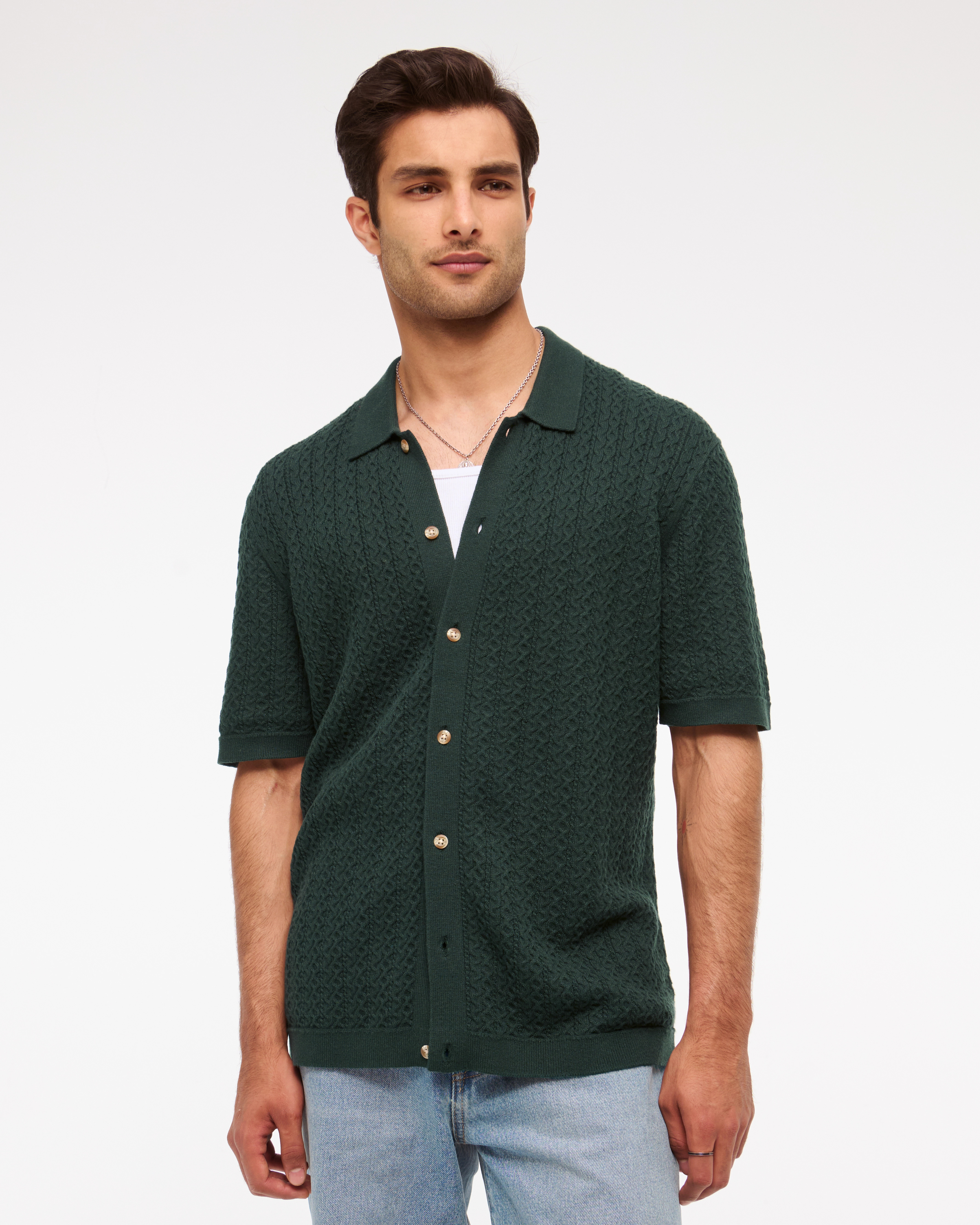 Cable Button-Through Sweater Polo | Abercrombie & Fitch (US)