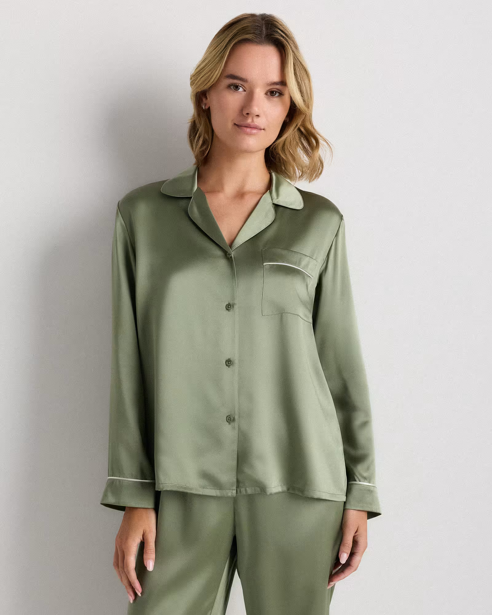 100% Washable Silk Satin Pajama Long Sleeve Top | Quince