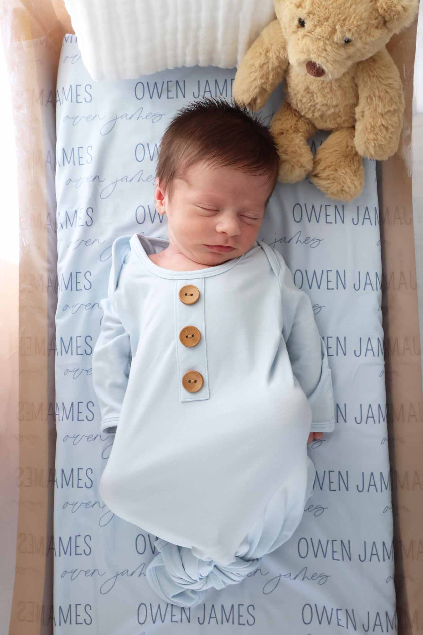 Baby Blue Newborn Baby Knot Gown & Hat Set | Persnickety