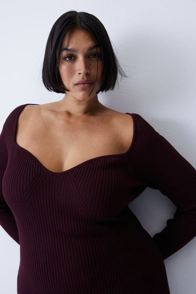 Rib-knit dress - Burgundy - Ladies | H&M GB | H&M (UK, MY, IN, SG, PH, TW, HK)
