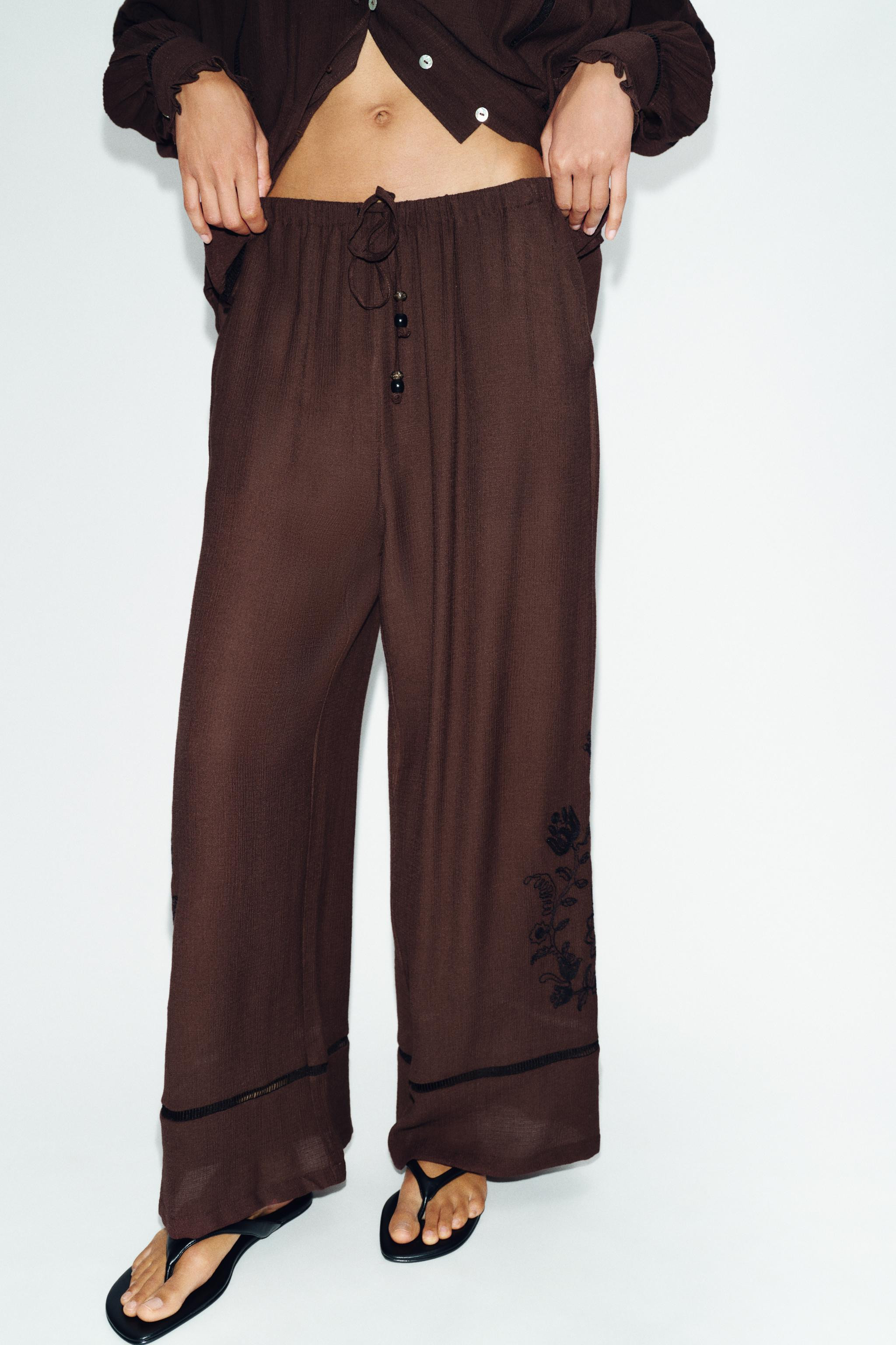 WIDE-LEG TROUSERS WITH LACE EMBROIDERY | Zara AU