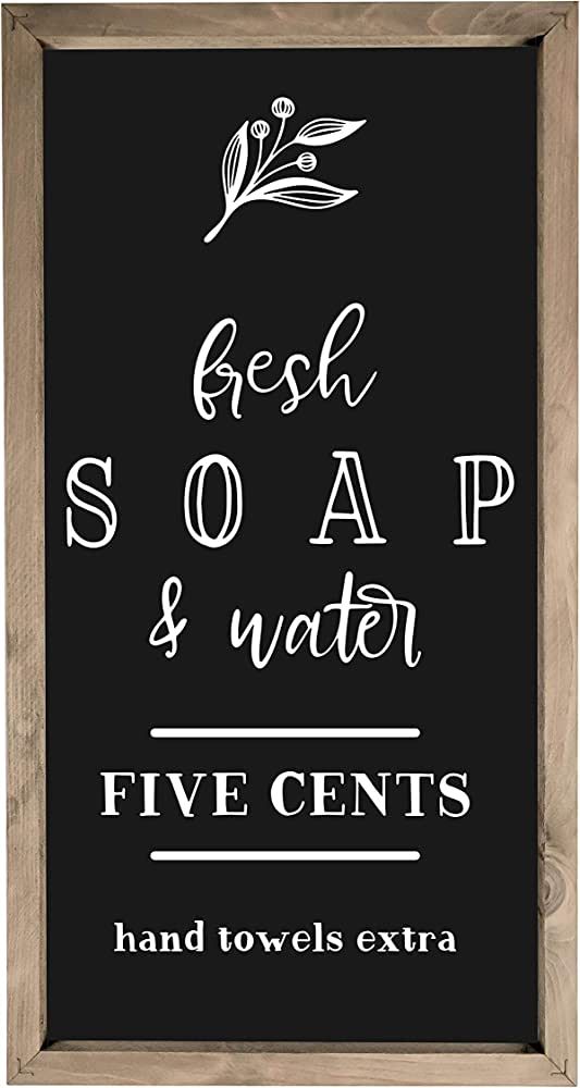 Fresh Soap And Water Framed Rustic Wood Farmhouse Wall Sign 9x18 (9x18) | Amazon (US)