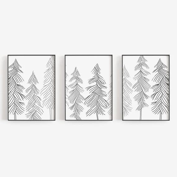 Pine Tree Line Triptych Print Set Three Modern Cabin Decor | Etsy | Etsy (US)