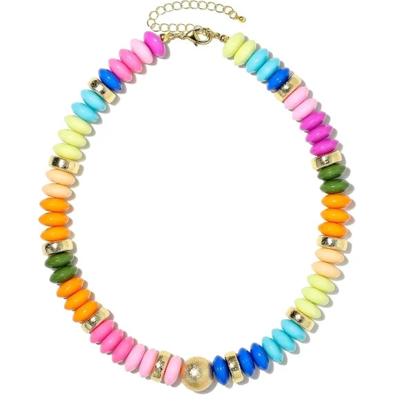 SUETOR Chunky Beaded Necklace for Women Boho Resin Beaded Choker Necklace Adjustable Surfer Beach... | Walmart (US)