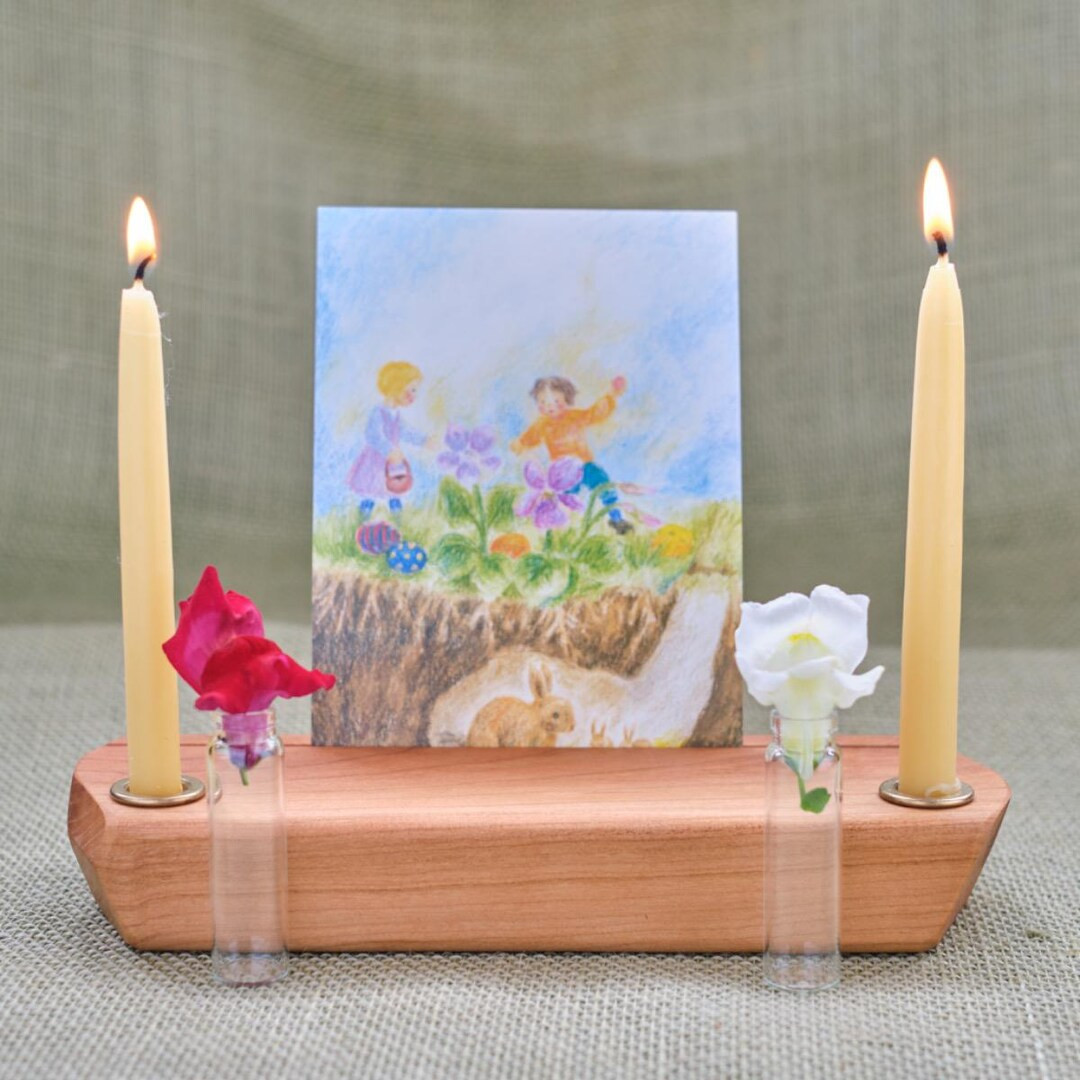 Solid Cherry Wood Postcard Holder With Brass Candle Holders & Accessories - Etsy | Etsy (US)