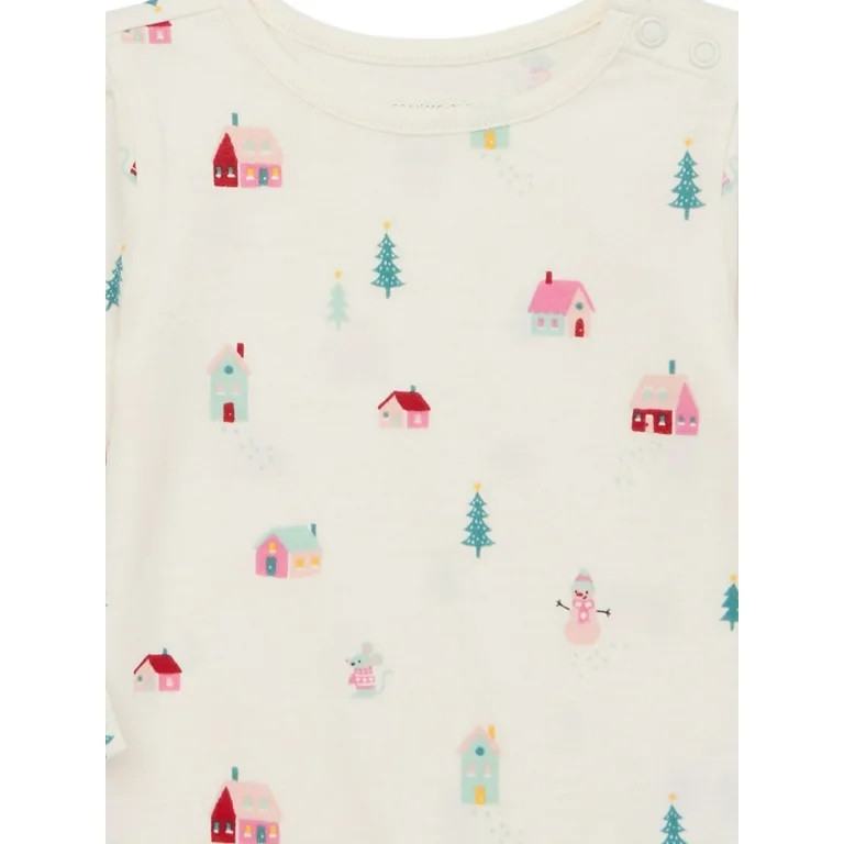 Garanimals Baby Girl Holiday Shirred Long Sleeve Print Bodysuit, Sizes 0-24 Months | Walmart (US)