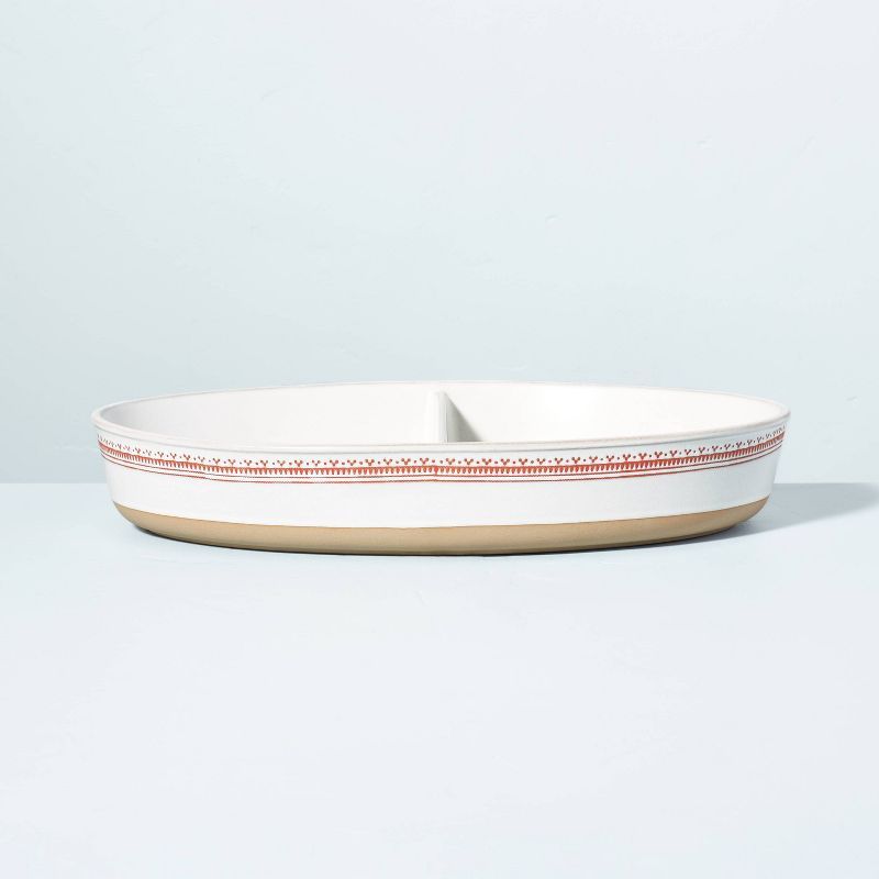 Traditional Trim Divided Stoneware Oval Serving Tray Red/Cream - Hearth & Hand™ with Magnolia | Target