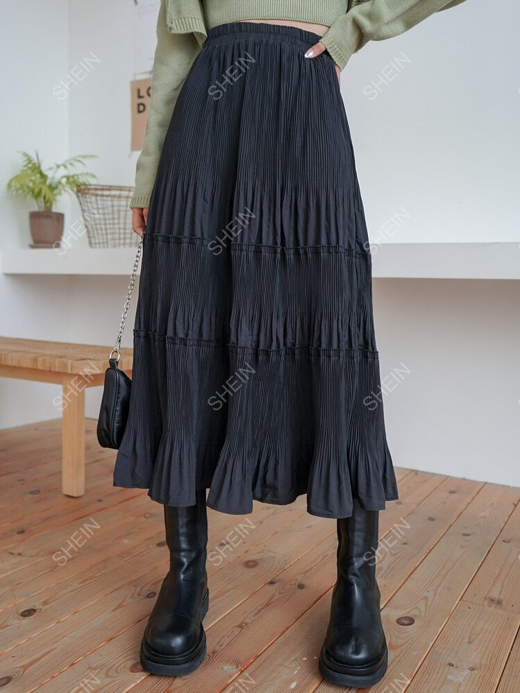 DAZY High Waist Plisse Ruffle Hem Skirt | SHEIN