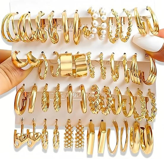 24 Pairs Earrings Set for Women,Gold Hoop Earrings Set,Hypoallergenic Fashion Ears Accessories | Amazon (US)