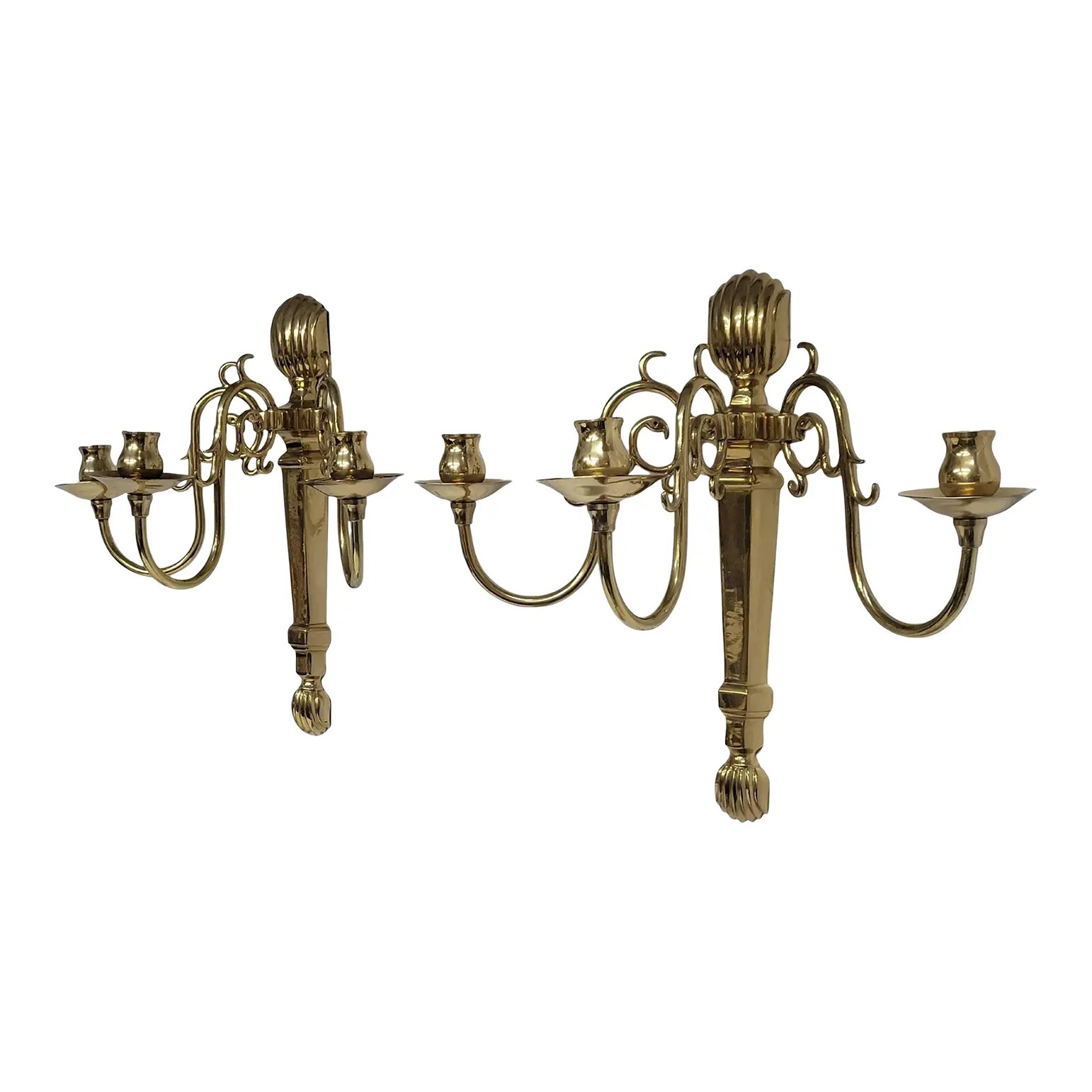 Vintage Large Brass 3 Candlestick Candle Holder Wall Sconces - a Pair | Chairish