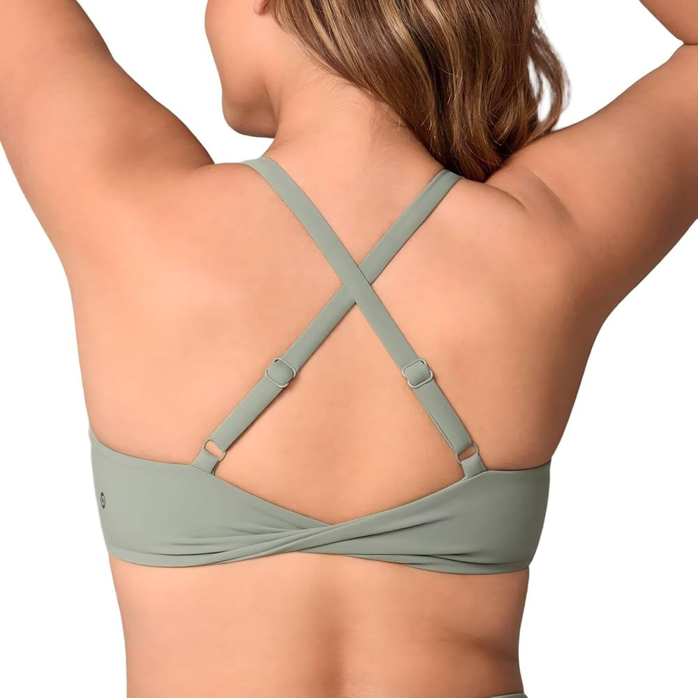 Hugcurve Adjustable Twist Cross Back Sports Bra for Women V Neck Wireless Padded Yoga Workout Top... | Amazon (US)