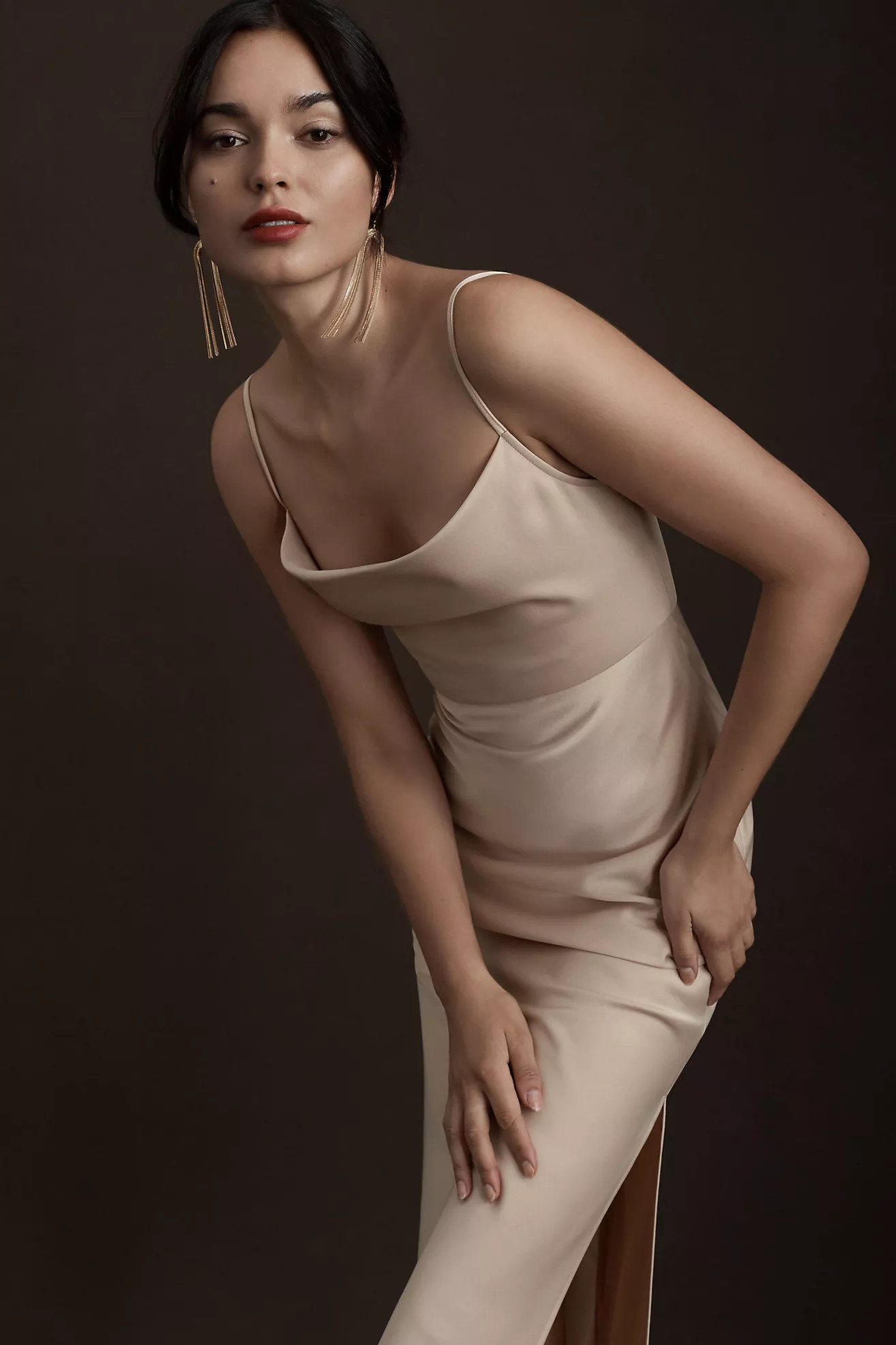 BHLDN Cali Satin Cowl-Neck Midi Slip Dress | Anthropologie (US)