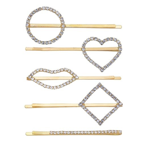 5 Pcs Geometric Rhinestone Hair Pins Minimalist Dainty Heart Round Metal Hair Clips 5 Different S... | Amazon (US)