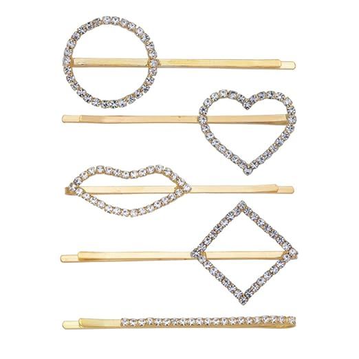 5 Pcs Geometric Rhinestone Hair Pins Minimalist Dainty Heart Round Metal Hair Clips 5 Different S... | Amazon (US)