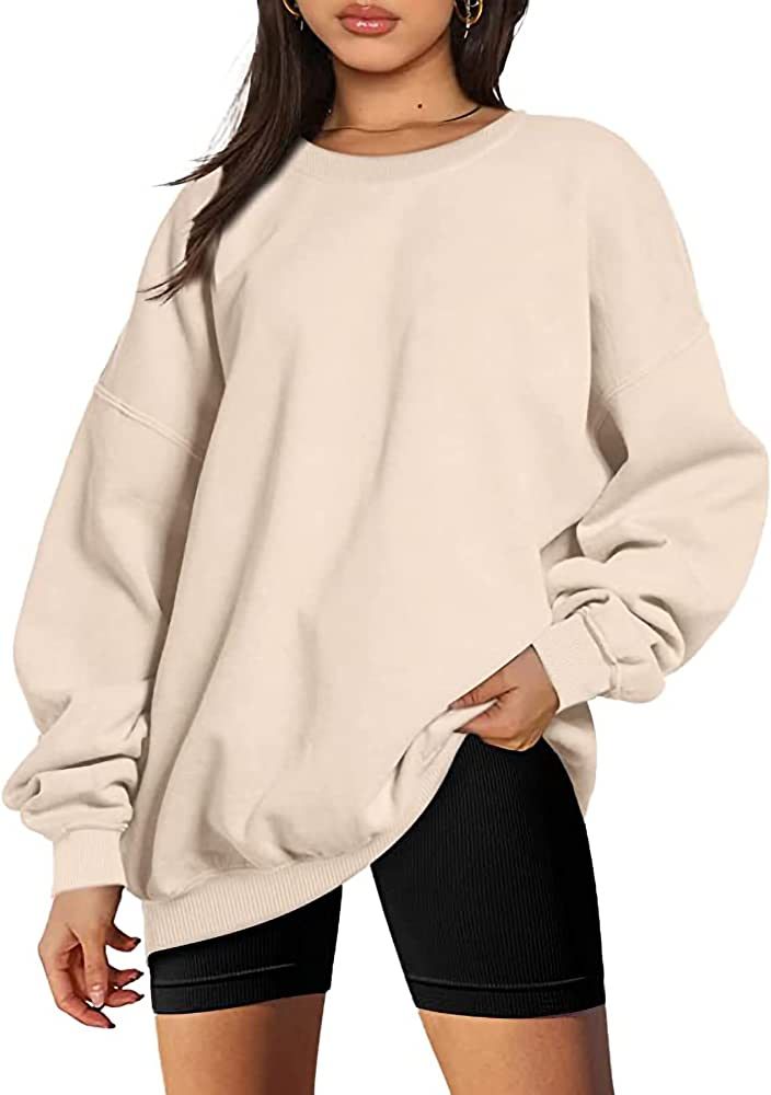 KINGFEN Loose Round Neck Sweater Women's Plush Thickened Warm Loose Sports Base Solid Color Long Sle | Amazon (CA)