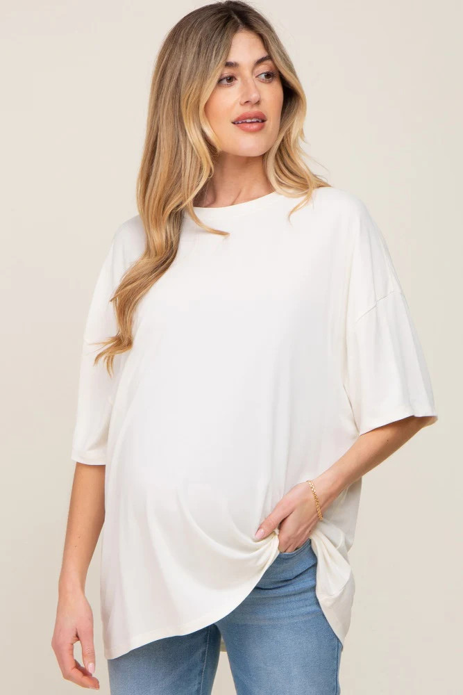 Ivory Basic Oversized Maternity T-Shirt | PinkBlush Maternity