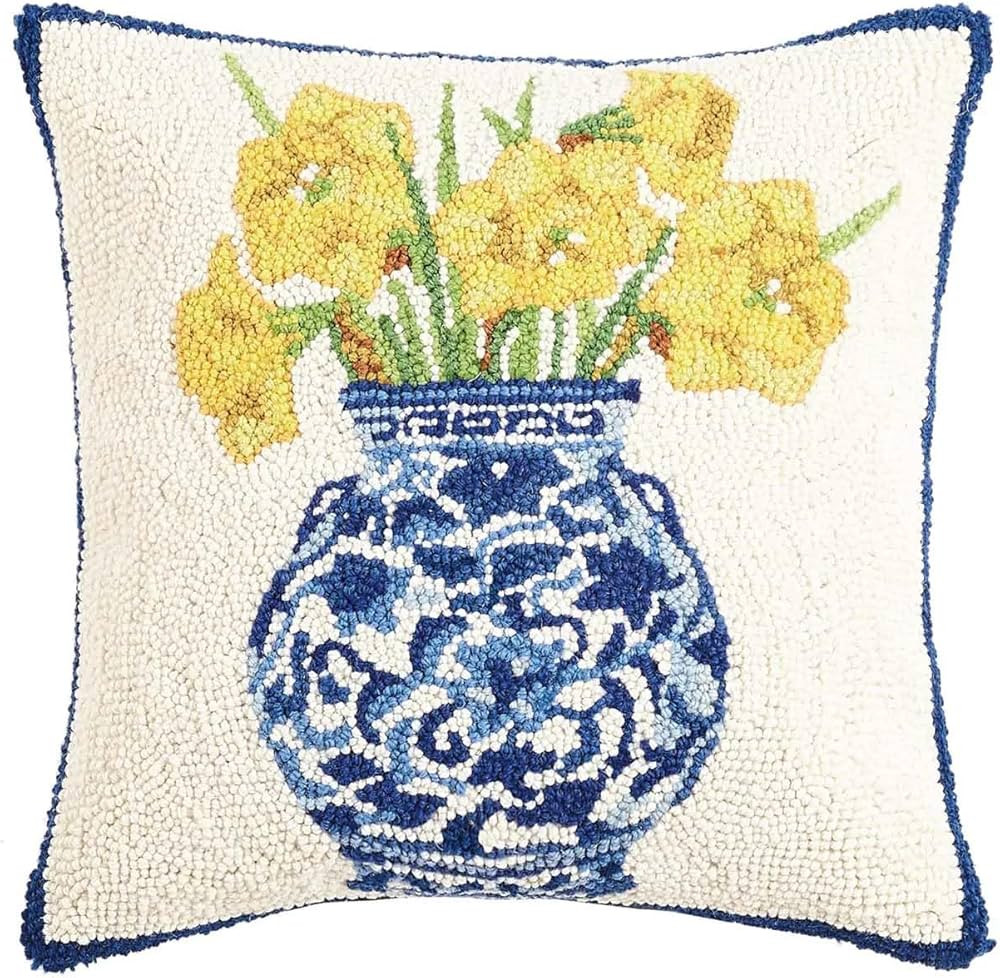 Peking Handicraft 30SER515BC16SQ Chinoiserie Vase Daffodils Hook Pillow, 100% Wool and Cotton | Amazon (US)
