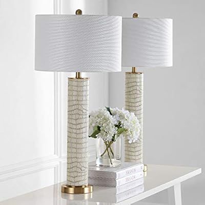 Safavieh Lighting Collection Ollie Cream Faux Snakeskin 31.5-inch Table Lamp (Set of 2) | Amazon (US)