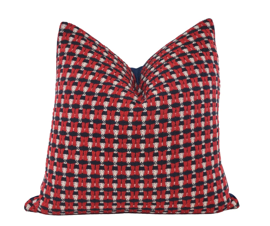 Woven Red & Navy Basket Weave Throw Pillow Cover, MULTIPLE SIZES, Boho Throw Pillow Cover, Holida... | Etsy (US)