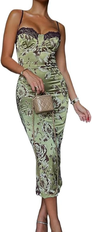 Sexy Backless Slit Maxi Dress for Women Y2k Vintage Sleeveless Spaghetti Strap Bodycon Irregular ... | Amazon (US)