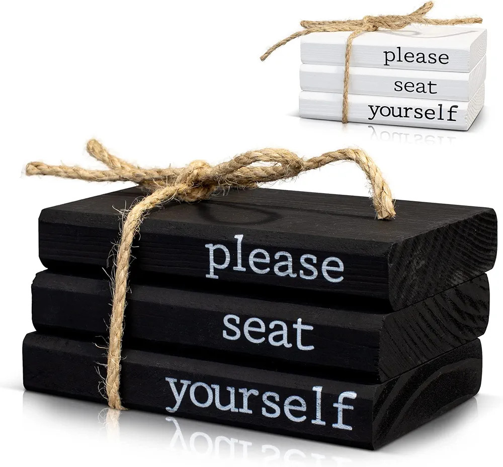 KIBAGA Farmhouse Bathroom Decor - Funny Rustic Wooden Mini Books for Your Restroom Shelf - The Pe... | Amazon (US)