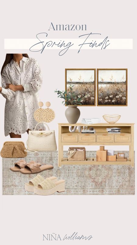 Amazon Spring outfit and home finds!  Spring white dress - summer dress - summer sandals - summer/ spring purse - spring decor - entryway table - spring framed art

#LTKhome #LTKtravel #LTKGiftGuide