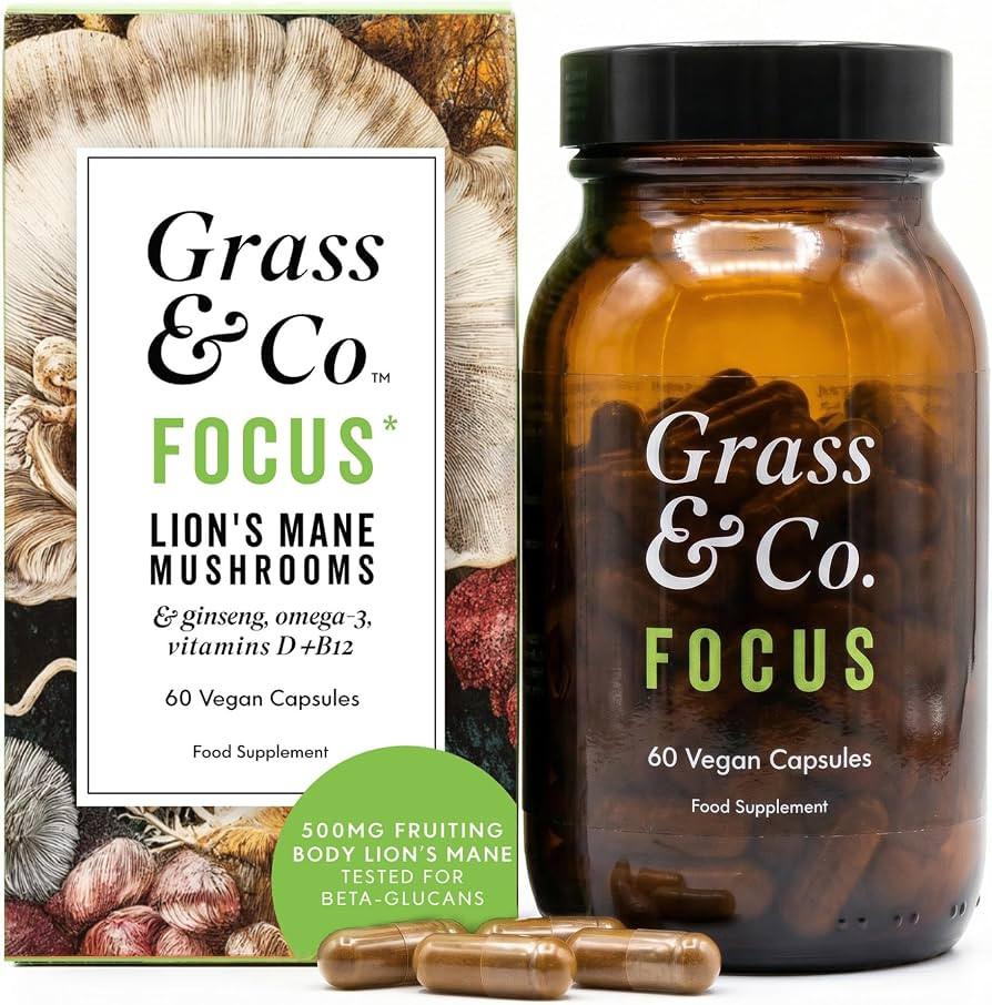 Grass & Co. Lions Mane Supplement Mushroom 600mg Capsules with Vitamin D, Vegan Omega 3, Vitamin ... | Amazon (UK)