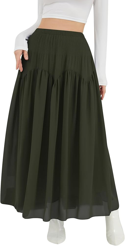 NASHALYLY Maxi Skirt for Women A-Line High Waisted Elastic Chiffon Renaissance Long Skirt | Amazon (US)