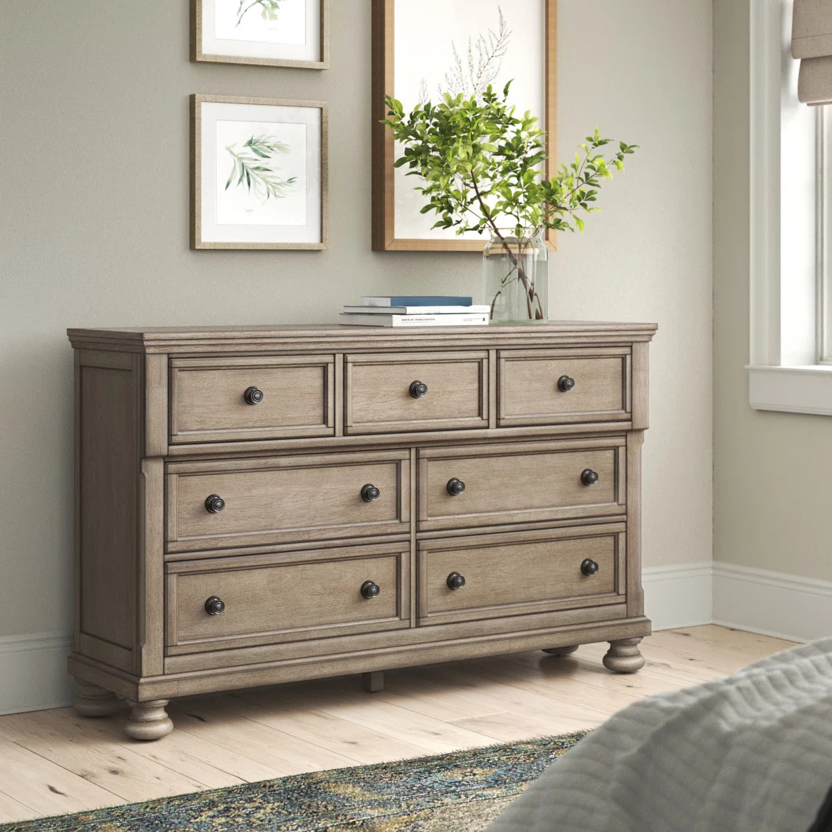 Alek 64.75" W Transitional 7-Drawer Solid Wood Dresser with Hidden Felt-Lined Jewelry Drawer | Wayfair North America